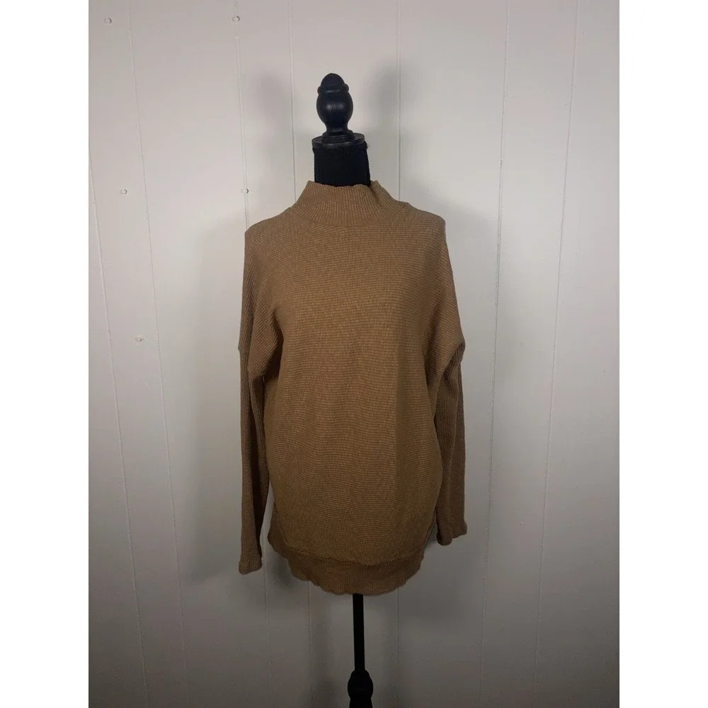 Free‎ People We The Free Cognac Long SLeeve Tunic oversized sweater Xs Mock Neck